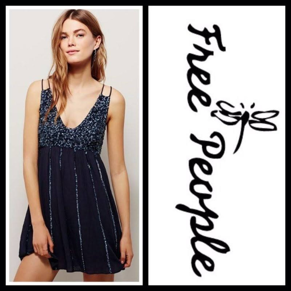 Free People Glitter Girl Slip Dress Sequin Mini Dress / Slip